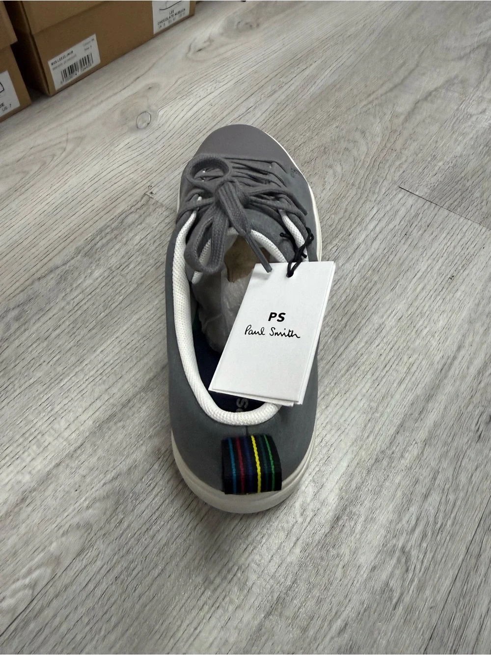 PS Paul Smith Gray Lace-Up Sneaker with Multicolor Stripe Heel